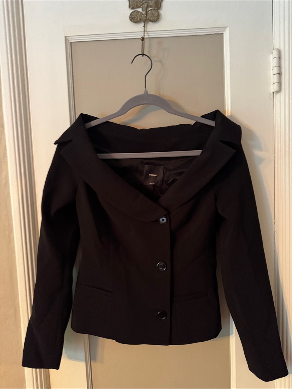 PINKO Fitted Black Crepe Blazer Made in Italy Size 40 US Size 4